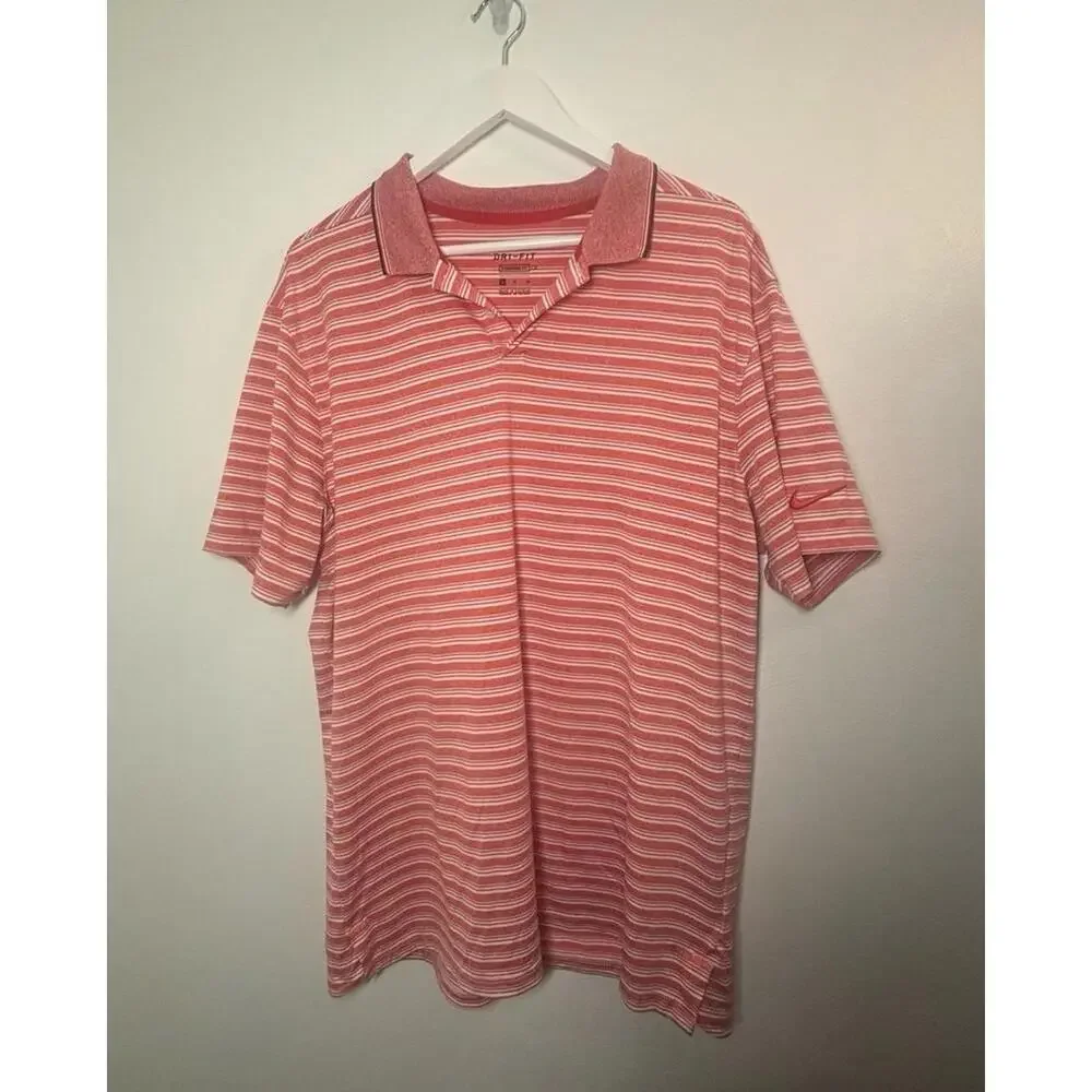 Nike Dri-Fit Red & White Stripe Polo Golf Shirt Size XL